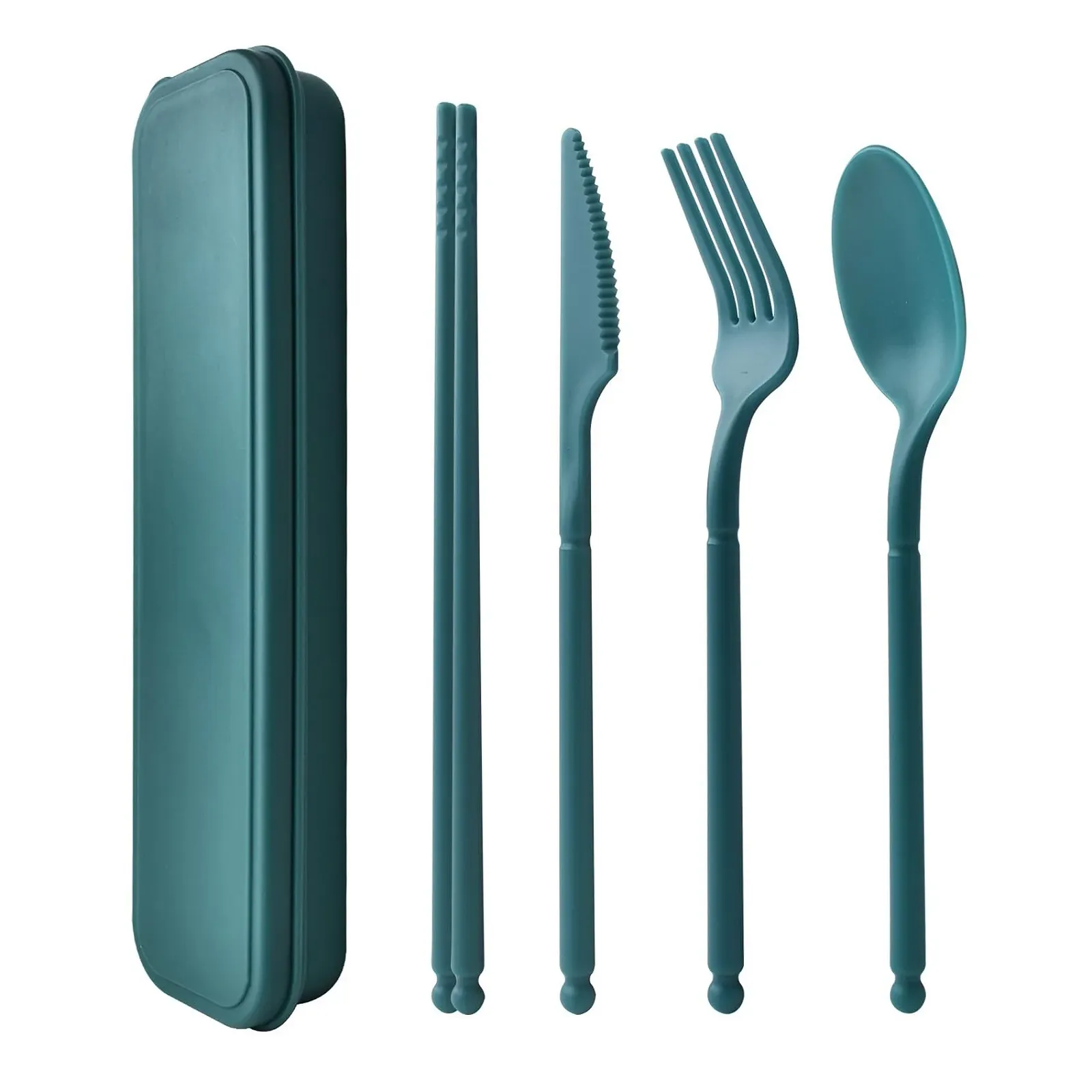 Набор столовых приборов для путешествий 1 человек, пластиковые столовые приборы многоразового использования для кемпинга с чехлом, зеленый, фото №1 Набор столовых приборов для путешествий 1 человек, пластиковые столовые приборы многоразового использования для кемпинга с чехлом, зеленый, фото №1