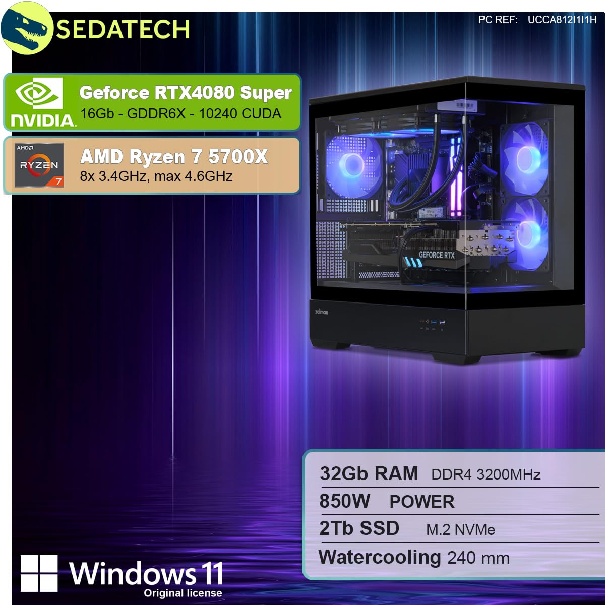 Комп'ютер Sedatech Pro Gaming PC Water Cooling Full Vision AMD Ryzen 7 5700X RTX4080 Super 32GB RAM 2TB SSD M.2 Windows 11, фото №2