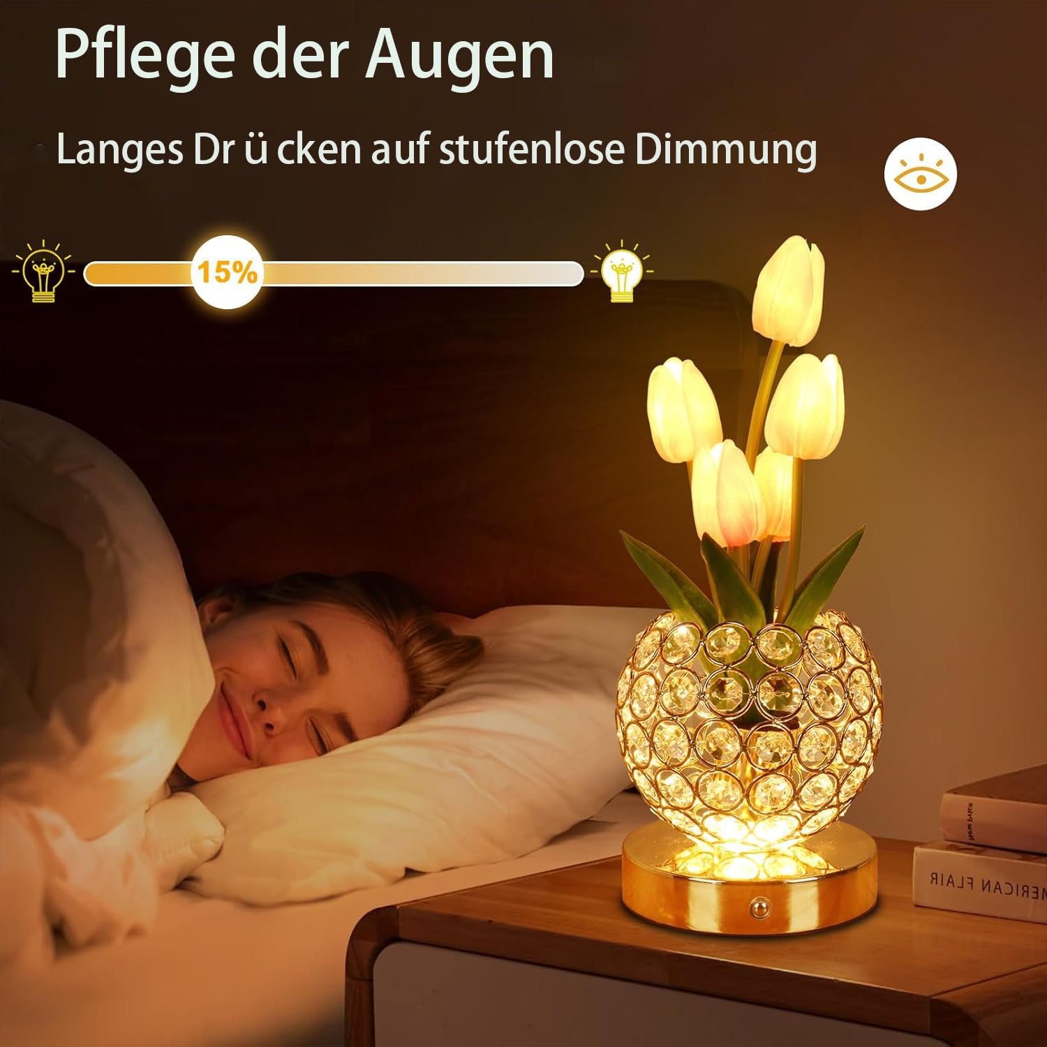 Настільна лампа приліжкова Crystal Flower Акумуляторна Tulip USB Рожева, фото №3