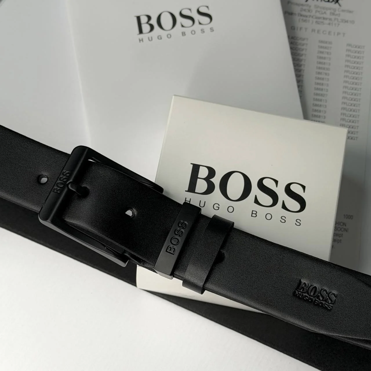 Чоловічий шкіряний ремінь BOSS, з чорною пряжкою, фото №4