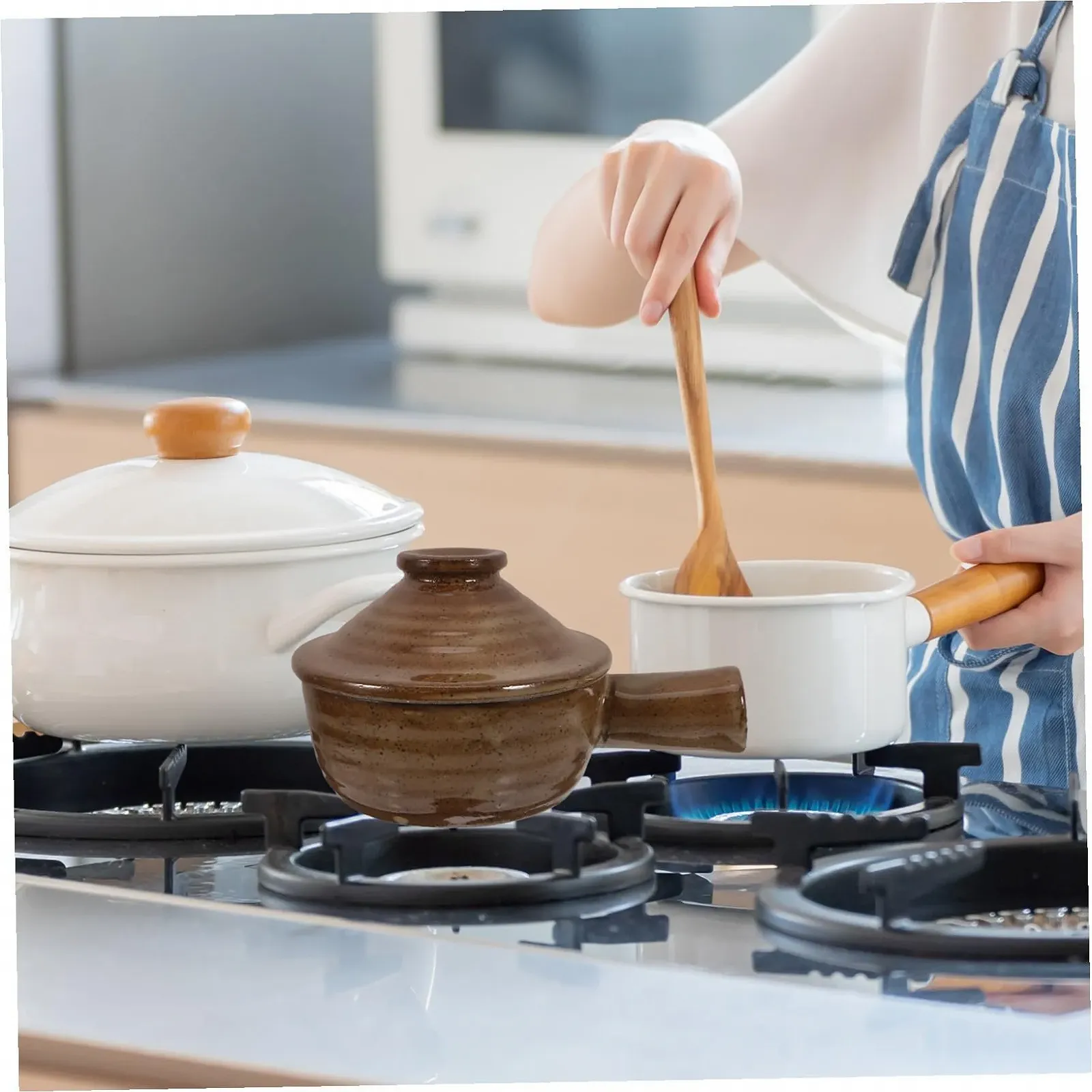 Керамическая кастрюля с крышкой натуральная термостойкая с антипригарным покрытием, фото №5