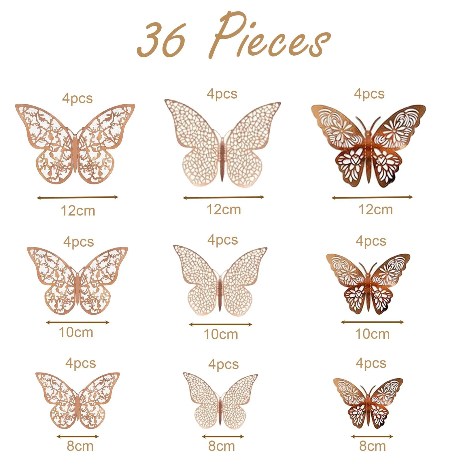 Наклейки на стіну 3D Butterflies 36 шт. Рожеве золото, фото №2