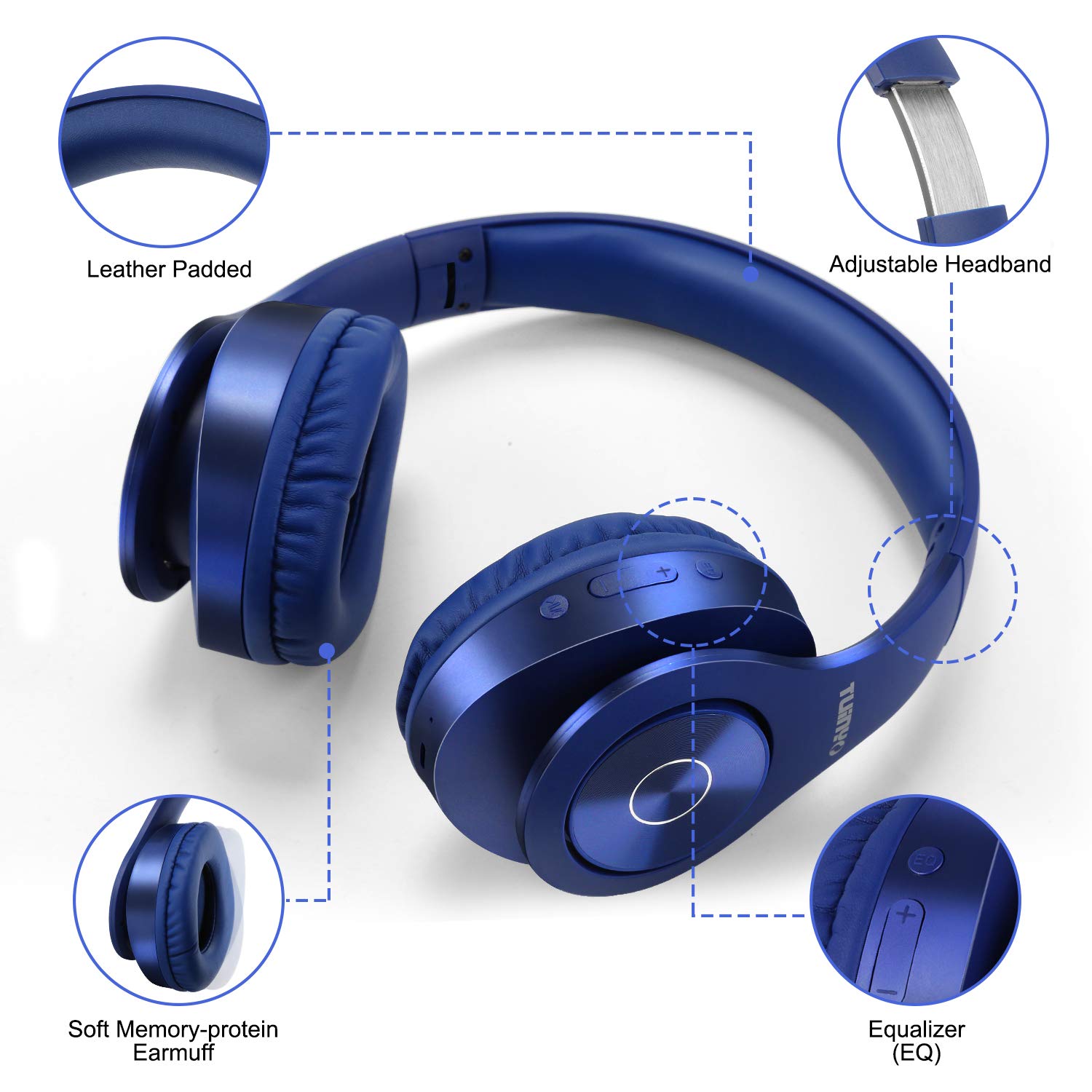 Навушники Tuinyo Bluetooth Over Ear Hi-Fi Стерео Бездротові Глибокий Басс М'які Протеїнові Амбушури Вбудований Мікрофон Кабельні ПК / Мобільні / ТВ, фото №5