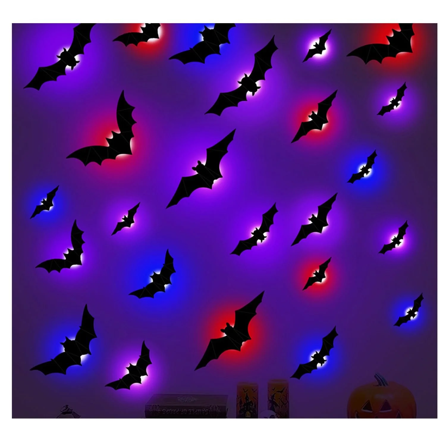 Декоративні наклейки LED Halloween 3D 24 шт. фіолетові, фото №1 Декоративні наклейки LED Halloween 3D 24 шт. фіолетові, фото №1