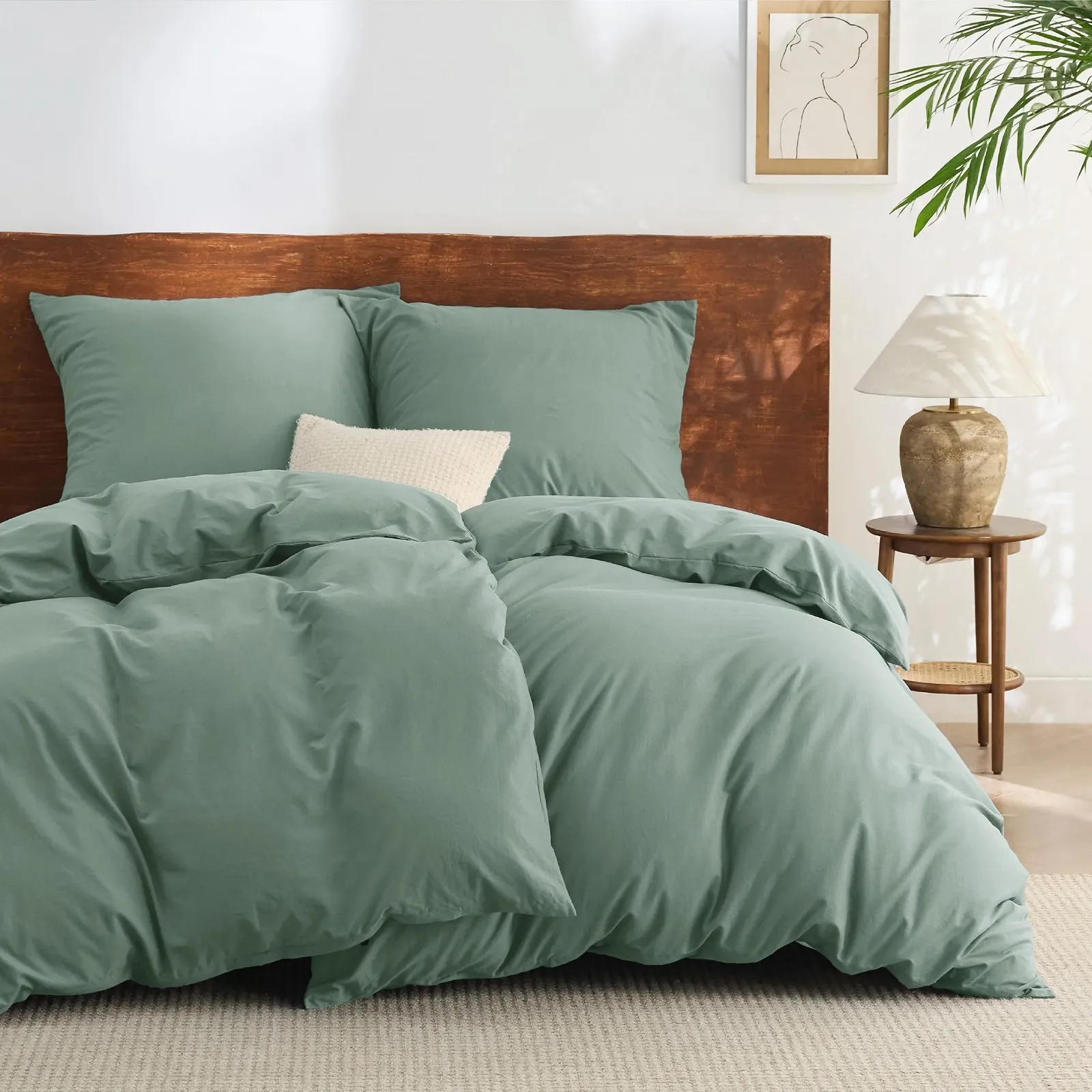 Постельное белье BEDSURE 135 x 200 см, хлопок, 4 предмета, шалфейно-зеленый, фото №7