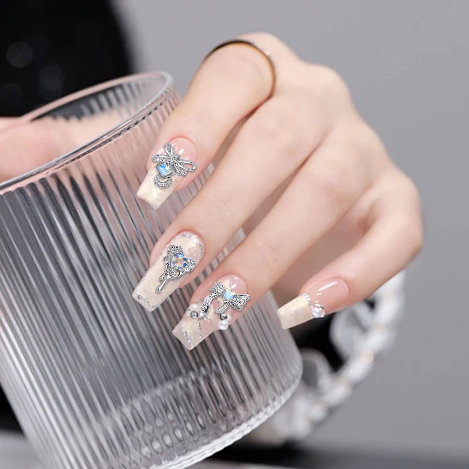 Стрази для нігтів Люкс, 40 шт, Металеві бантики, Сердечка, фото №6