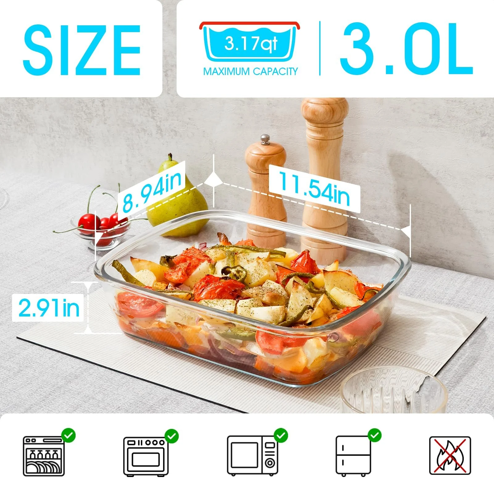 Форма для запекания стеклянная NUTRIUPS с крышкой 3 л, фото №2