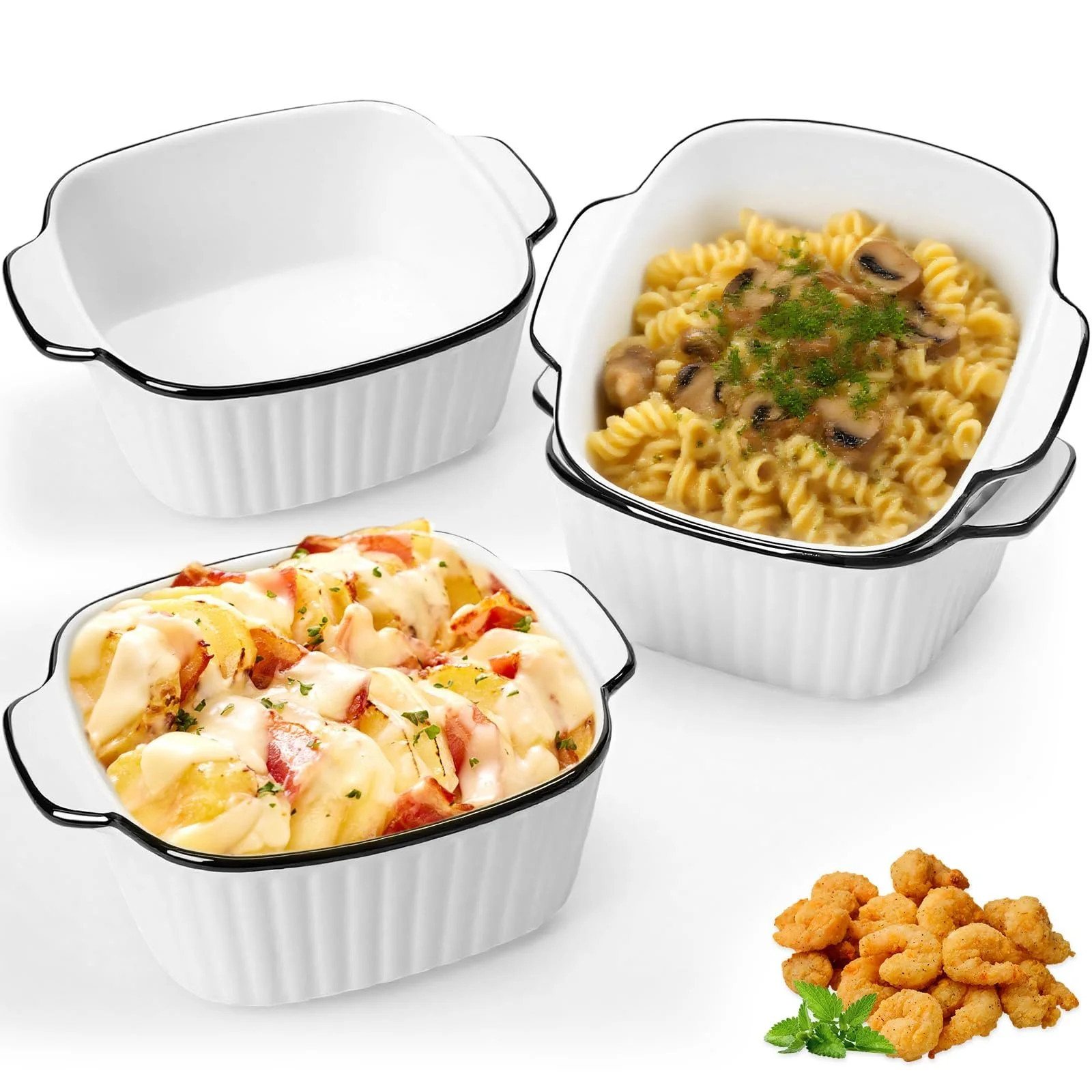 Набор мини-форм для запекания керамические 4 штуки квадратные с ручками штабелируемые белые, фото №1 Набор мини-форм для запекания керамические 4 штуки квадратные с ручками штабелируемые белые, фото №1