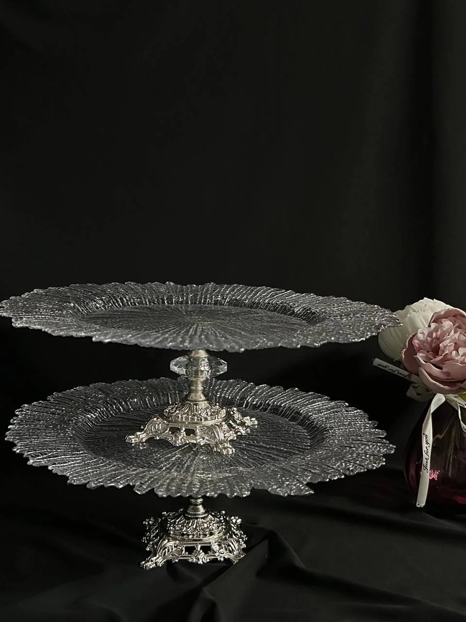 Блюдо, фруктовниця, тортовниця на срібній ніжці., фото №1