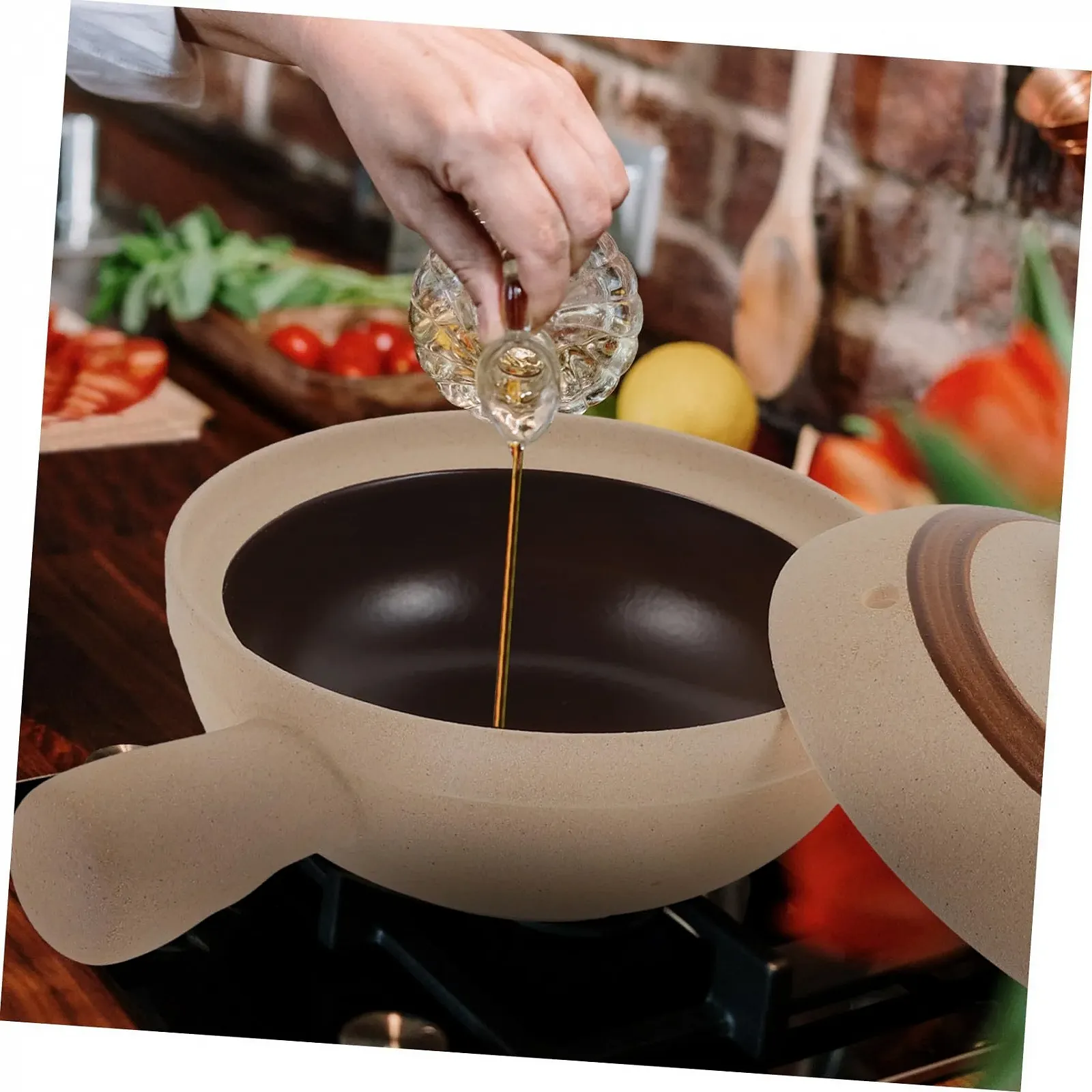 Кастрюля для тушения Керамическая Термостойкая с одной ручкой и крышкой, фото №9