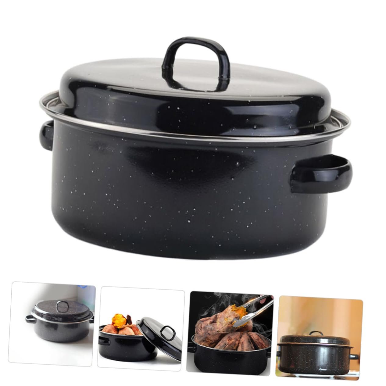 Жаровня эмалированная Multifunktionsbräter многофункциональная для гриля и запекания с крышкой, фото №9