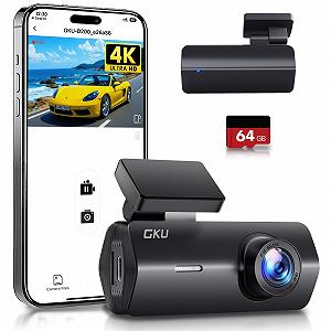 Відеореєстратор GKU 4K Dash Cam Mini WiFi 170 градусів кут огляду Нічне бачення WDR 24H Моніторинг паркування Циклічний запис G-сенсор з SD-картою 64GB - Фото 1