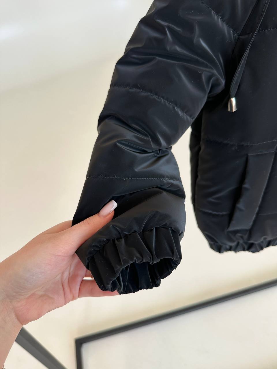 Детская демисезонная куртка с капюшоном от 74 до 158 размер, весна/осень чёрная матовая, фото №7