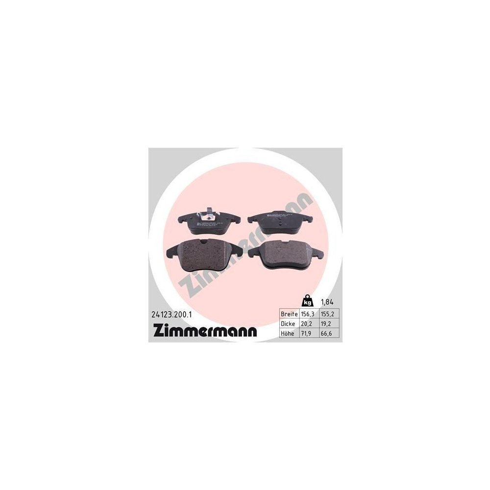 Комплект гальмівних колодок, дискове гальмо ZIMMERMANN 24123.200.1, фото №1