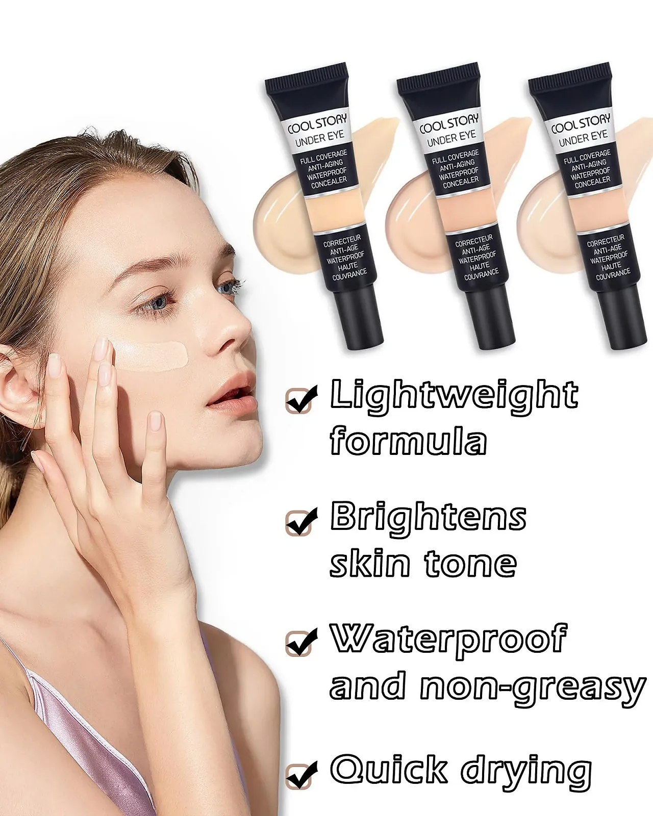 Консилер Жидкий 2шт High Coverage Face Concealer, Под Глаза, Жидкий Макияж, Стойкое Покрытие, Натуральный Финиш, Корректор Цвета - Light W, фото №4