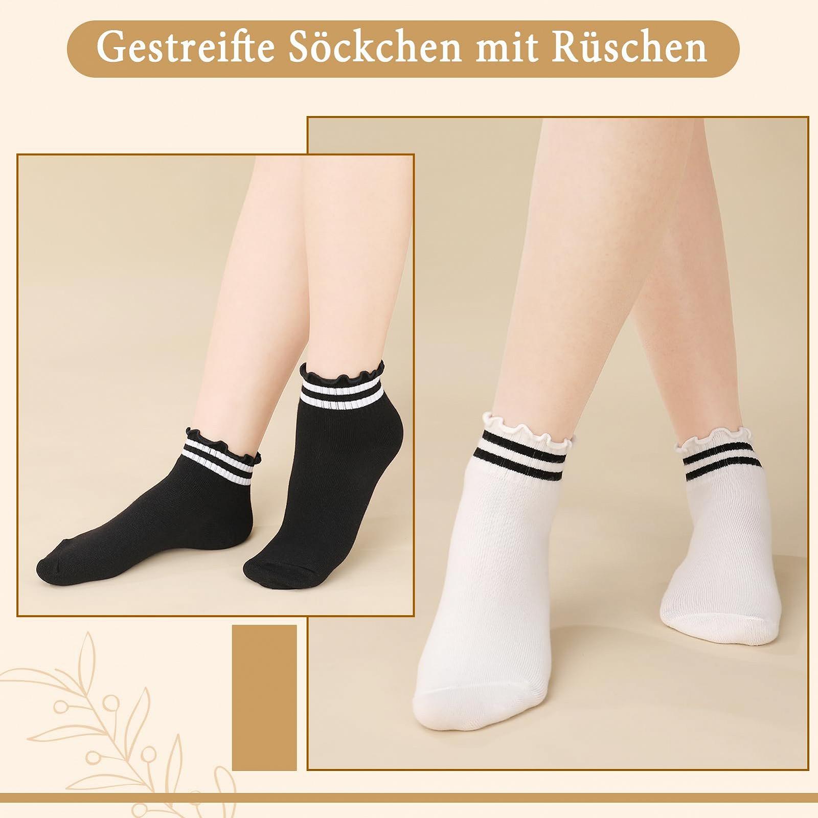 Носки с рюшами в полоску, 6 пар, бело-черные, вязаные, размер EU 35-40, фото №3