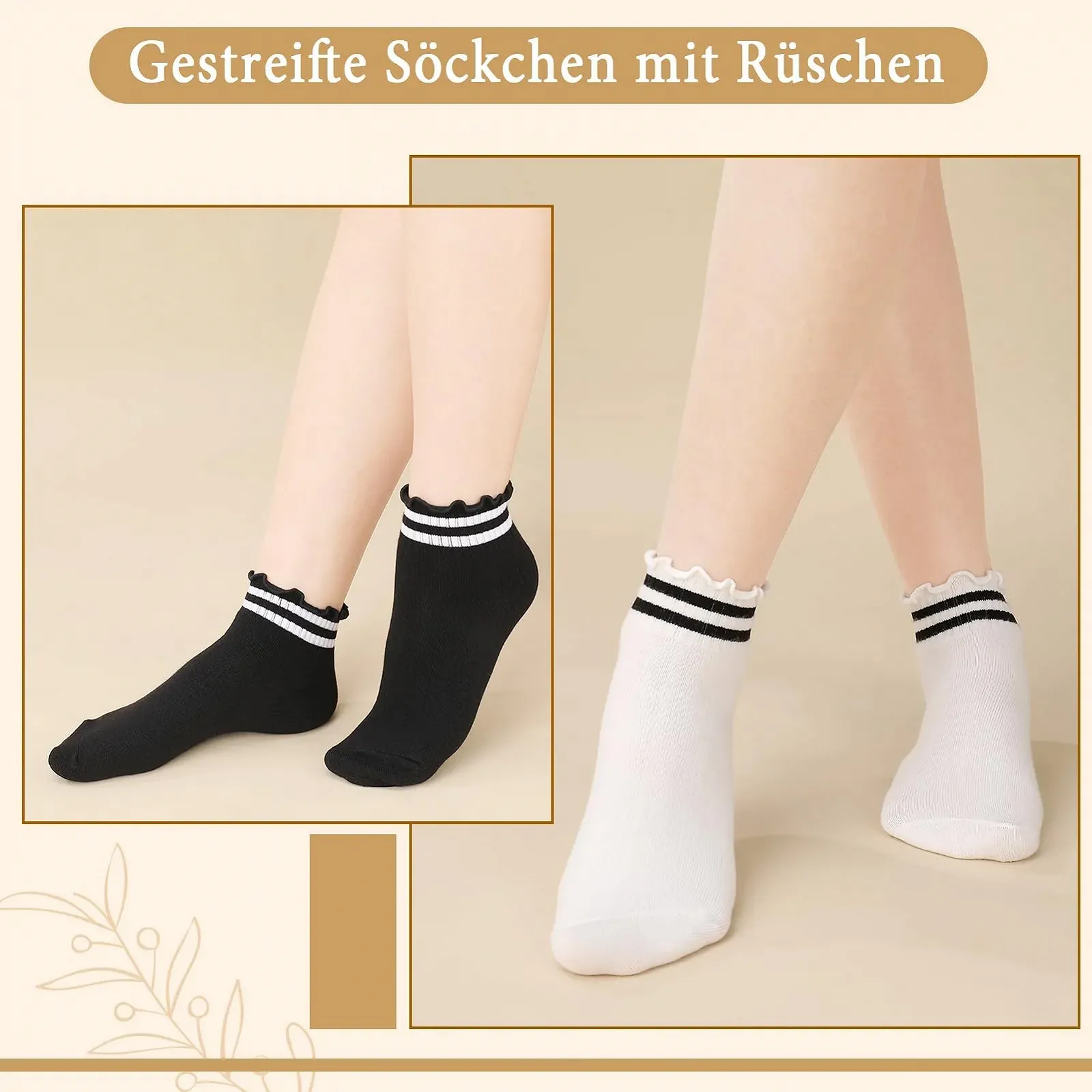 Носки с рюшами в полоску, 6 пар, бело-черные, вязаные, размер EU 35-40, фото №3