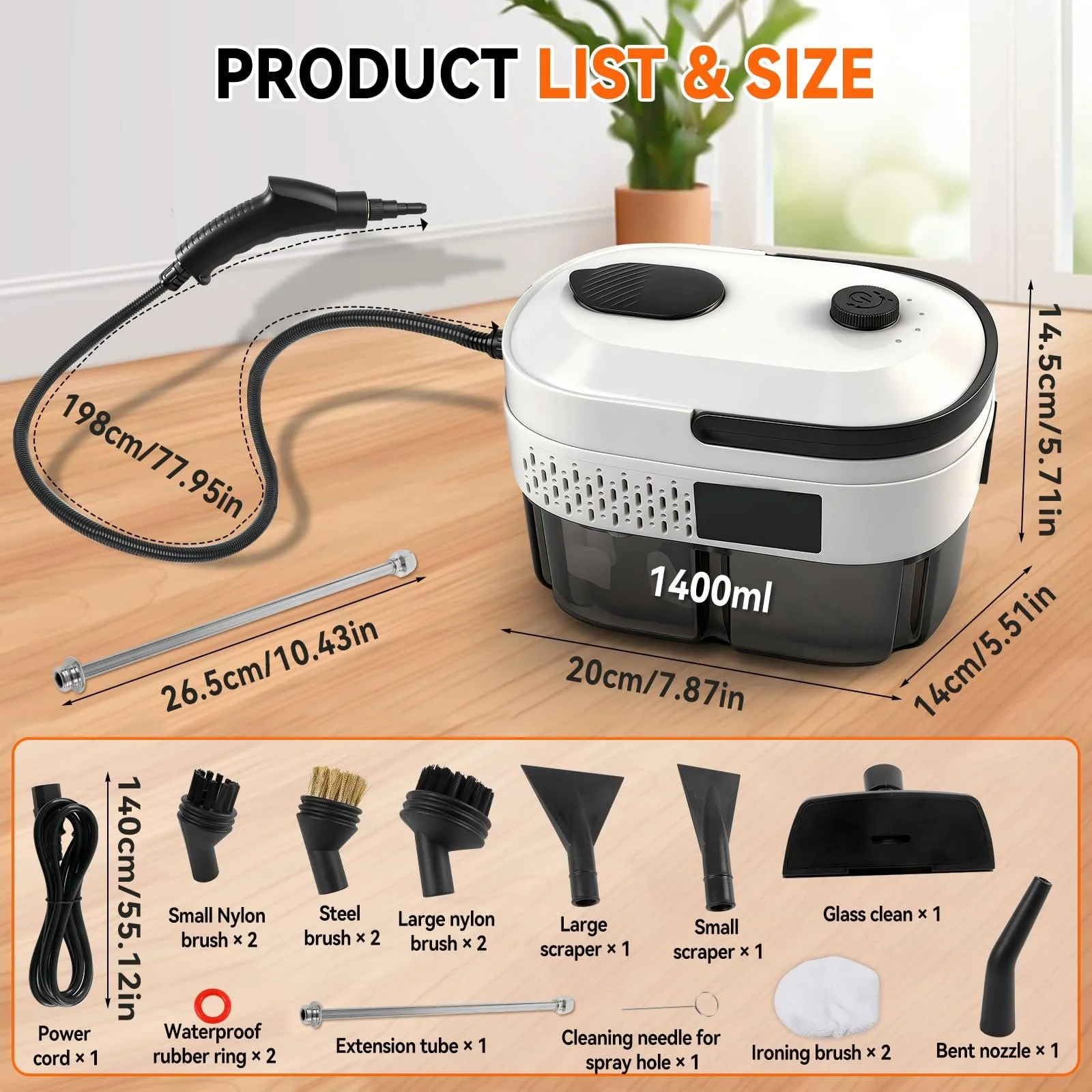 Пароочисник ручний 2500 Вт 1.6 л 3 рівні регулювання портативний, фото №9