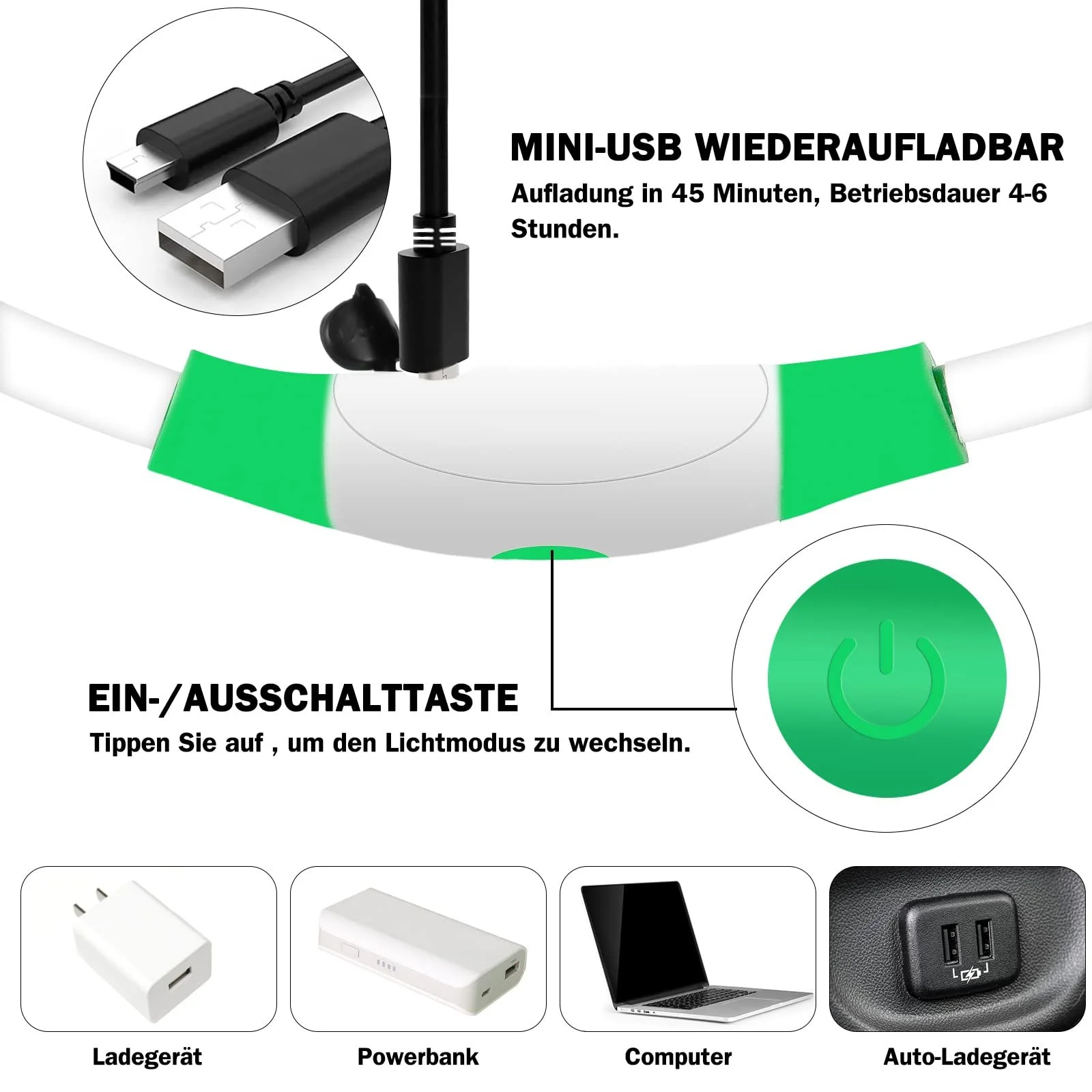 Ошейник Nepfaivy LED USB 70 см регулируемый водонепроницаемый, фото №2
