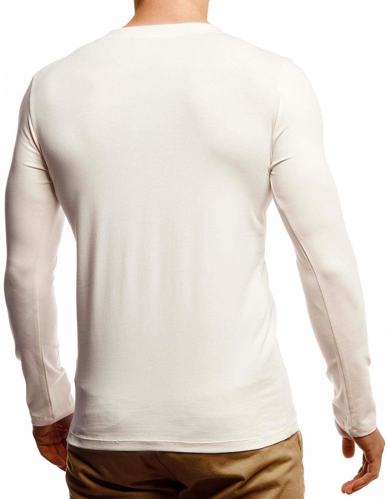 Футболка з довгим рукавом Leif Nelson Slim Fit V-подібний виріз, базова модель, чоловіча, білий, бавовна, фото №3