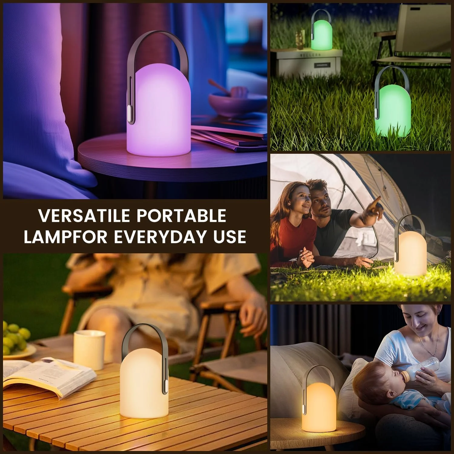 Світлодіодна настільна лампа gabless Бездротова з пультом ДК 16 кольорів IP44 1800 мАг Сіра, фото №7