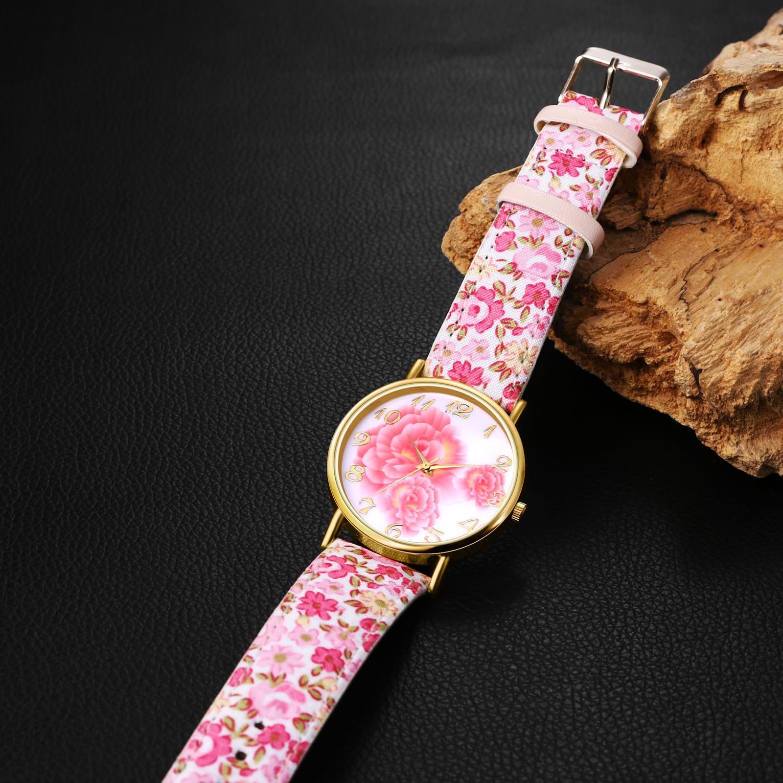 Часы женские OIDEA Кварцевые Аналоговые Кожаный ремешок Цветочный принт, фото №6 Часы женские OIDEA Кварцевые Аналоговые Кожаный ремешок Цветочный принт, фото №6