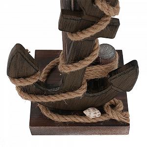 Настільна лампа морська з якорем коричнева дерев'яна з черепашками та джутовим канатом 35 см E27 synthetic.ua - Фото 1