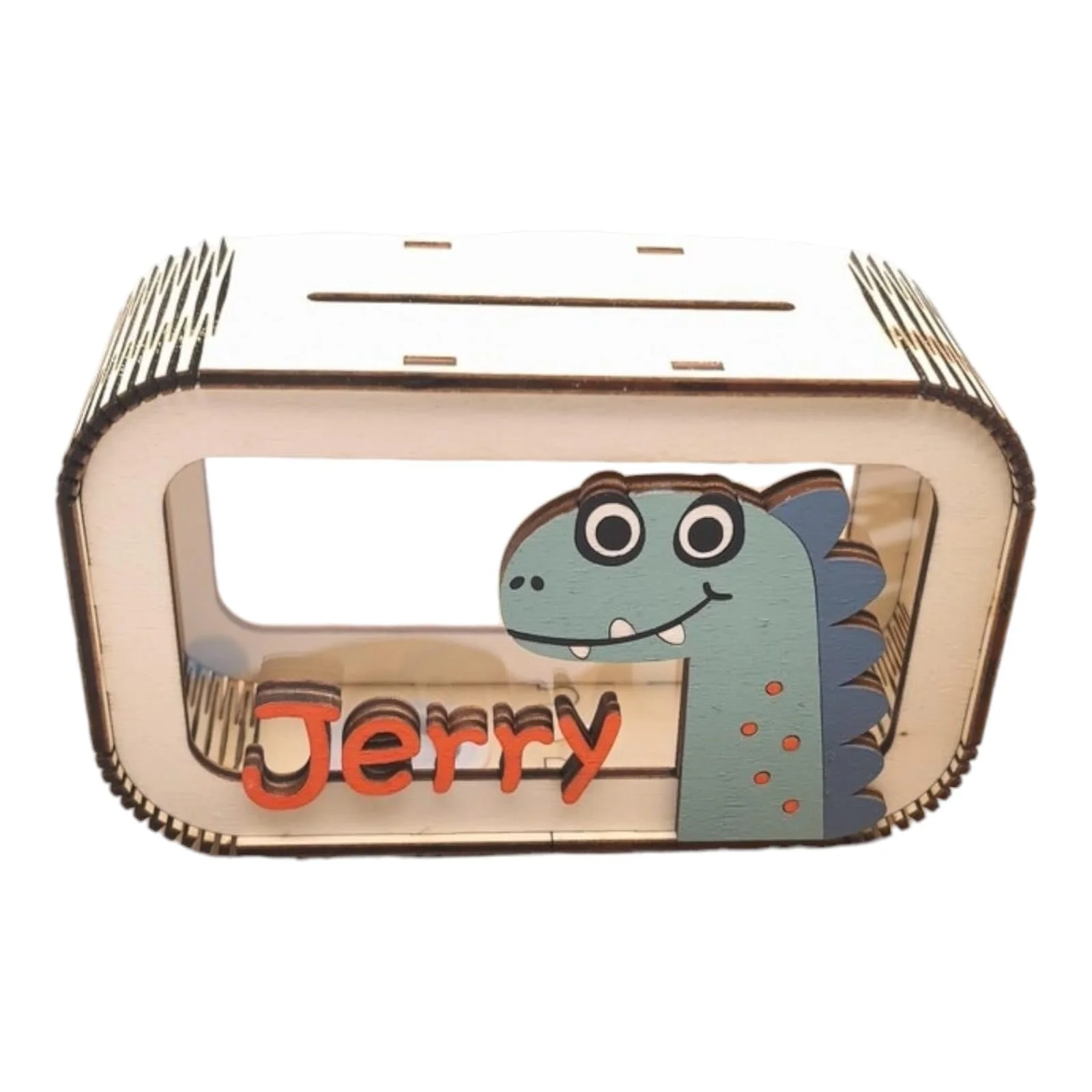 Скарбничка дерев'яна Динозавр персоналізована з прозорим вікном, фото №1