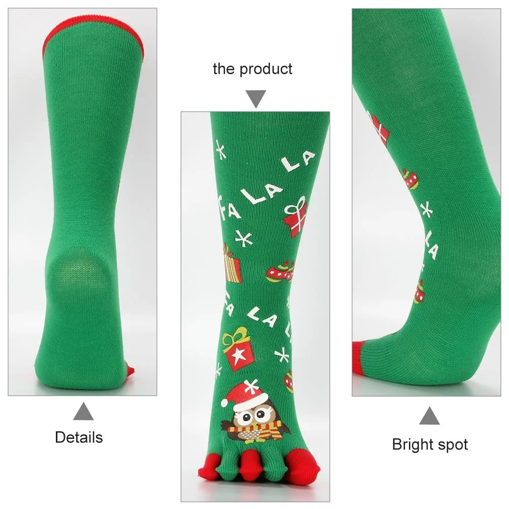 Рождественские носки VALICLUD Носки с пальцами для взрослых и детей, зимние теплые чулки с пятью пальцами, эластичные носки до колена, праздничные носки, зеленый + черный, фото №5 Рождественские носки VALICLUD Носки с пальцами для взрослых и детей, зимние теплые чулки с пятью пальцами, эластичные носки до колена, праздничные носки, зеленый + черный, фото №5