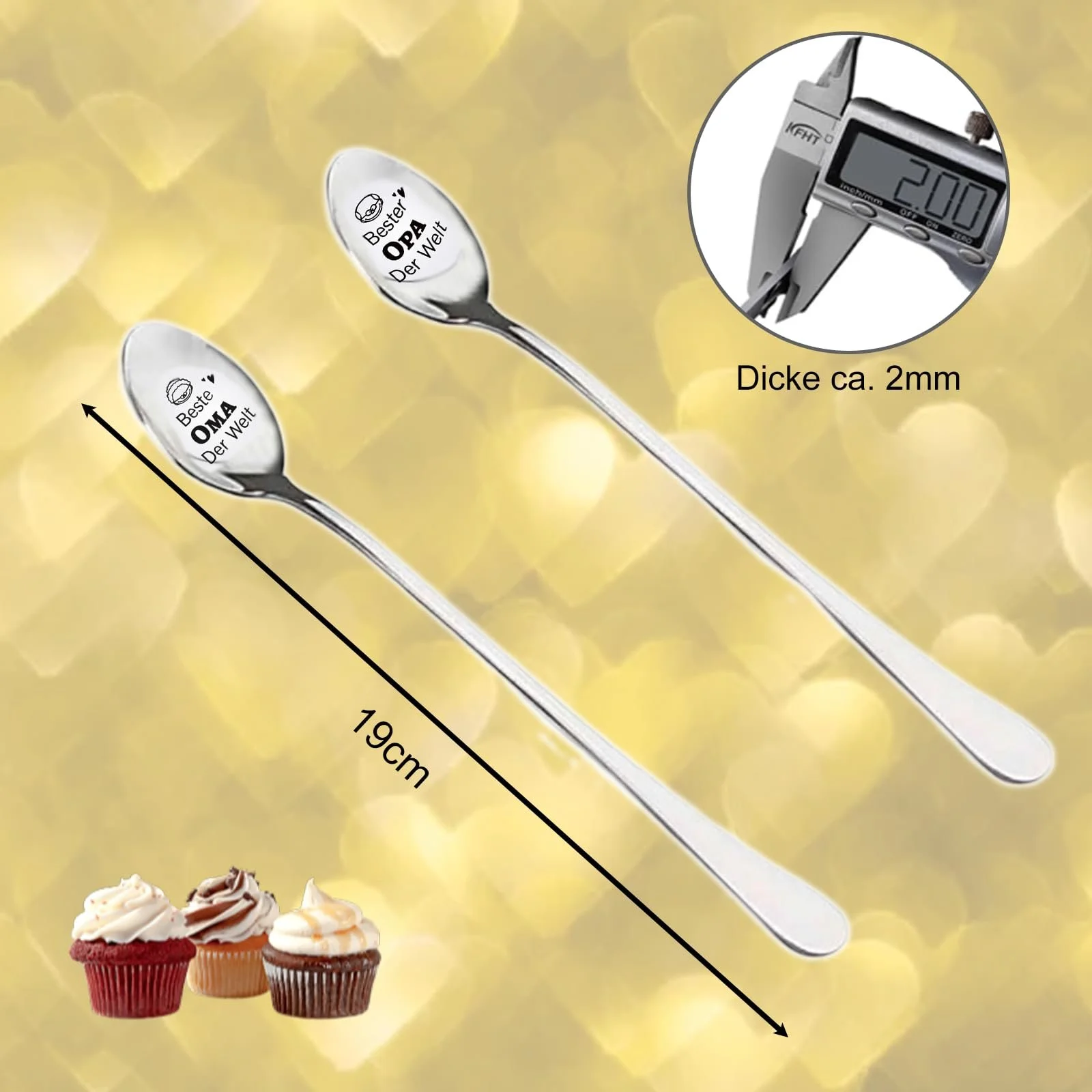 Ложка Кавова з гравіюванням Beste Oma Opa Der Welt (2 шт.), фото №2 Ложка Кавова з гравіюванням Beste Oma Opa Der Welt (2 шт.), фото №2
