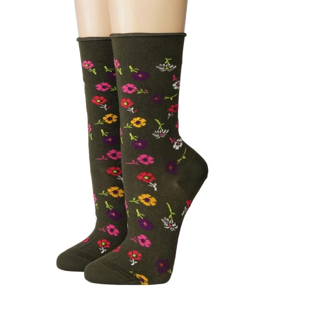 Жіночі шкарпетки Cronert з закоченим краєм, дизайн - розкидані квіти 18501, фото №1 Жіночі шкарпетки Cronert з закоченим краєм, дизайн - розкидані квіти 18501, фото №1