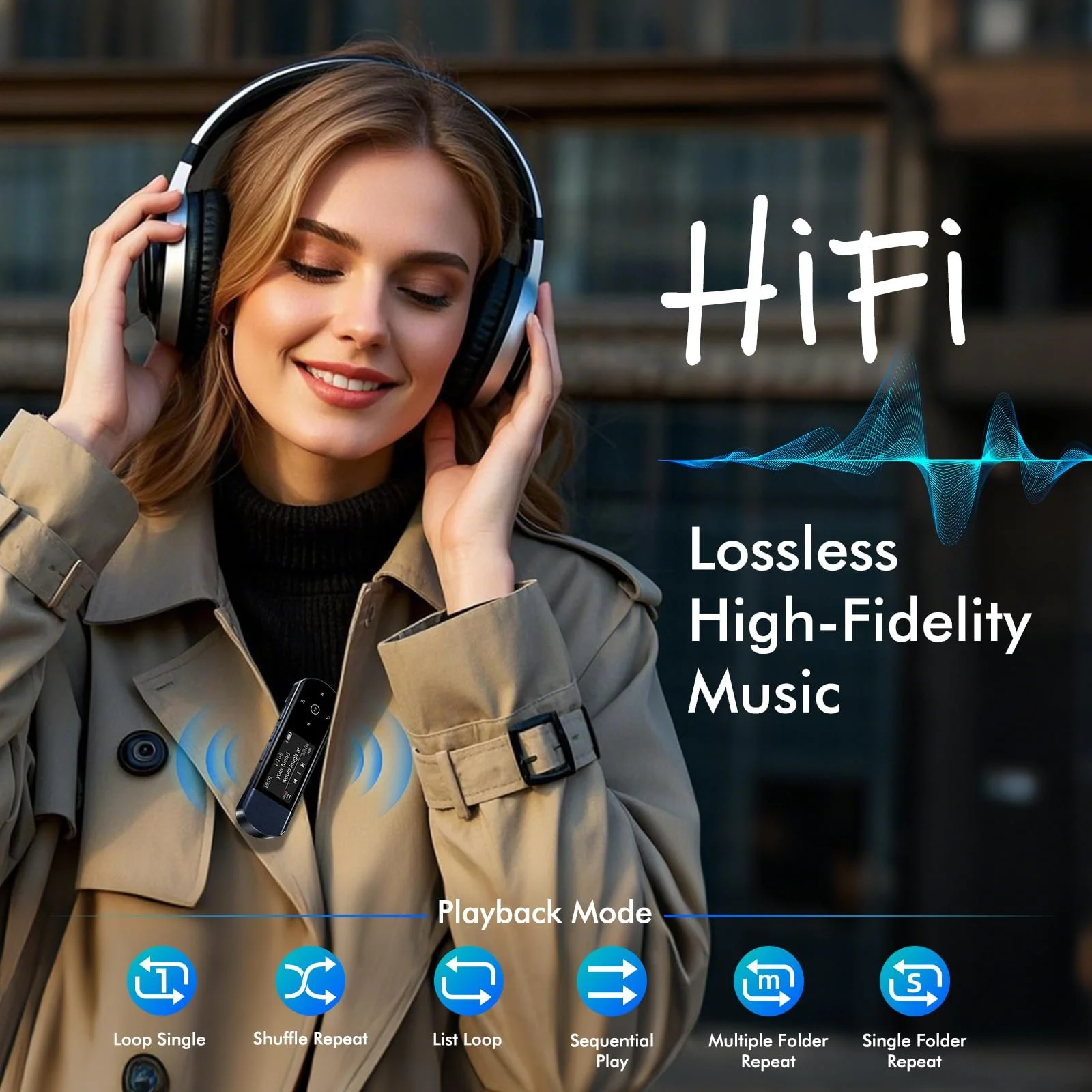 MP3-плеєр USB портативний 64 GB Bluetooth 5.3, з кліпсою для спорту та бігу, FM-радіо, диктофон, передача файлів з мобільного телефону та цифрове аудіо у випадковому порядку, фото №5