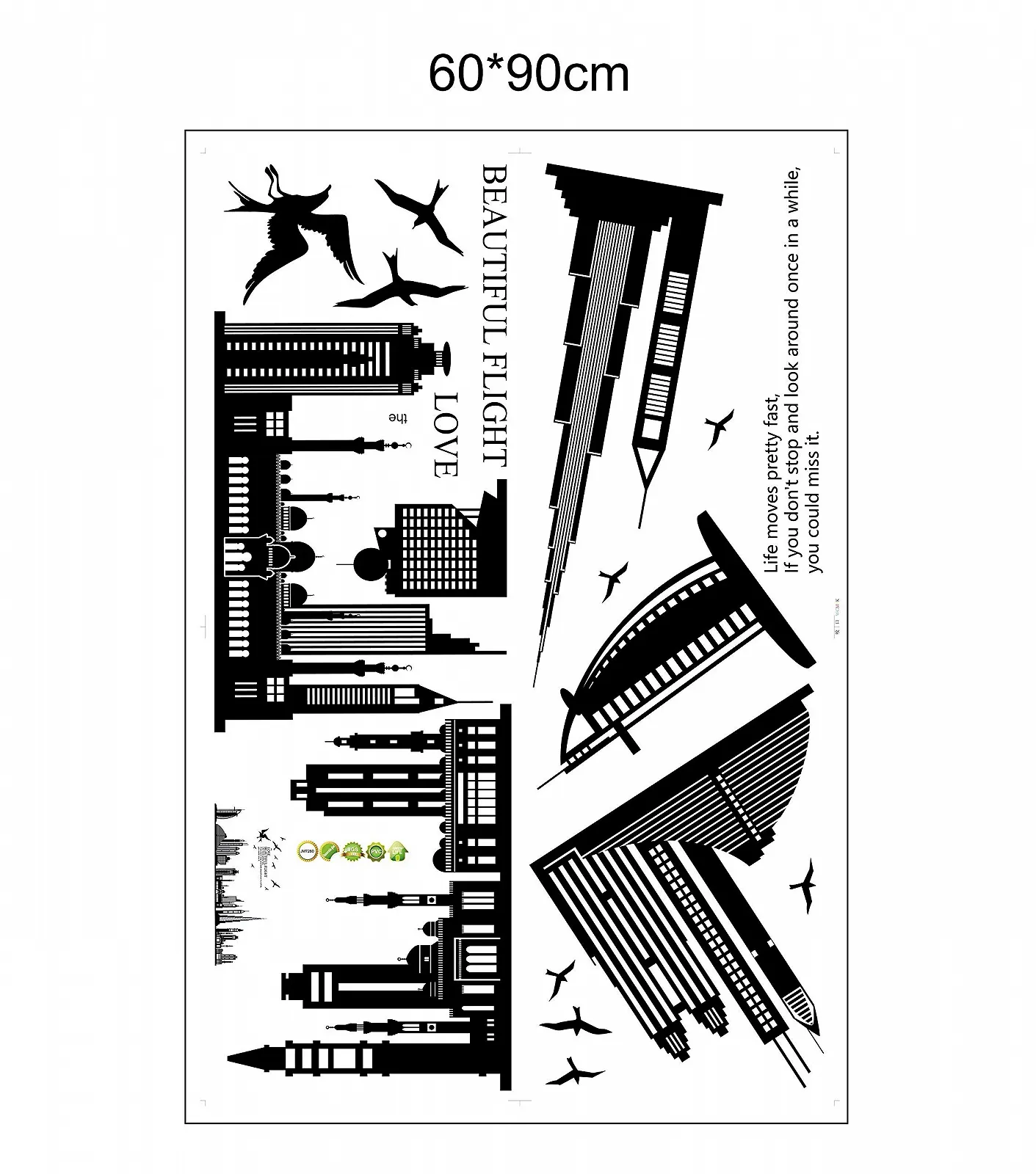 Наклейка на стіну Силует міста Хмарочоси Чорний, фото №6 Наклейка на стіну Силует міста Хмарочоси Чорний, фото №6