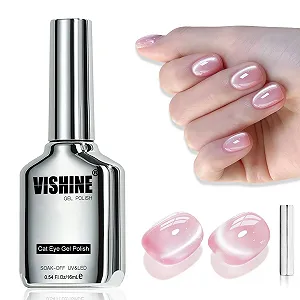 Гель-лак Vishine Glassy Magnetic Cat Eye 16 мл, рожевий гліттер, голографічний, #413 - Фото 1