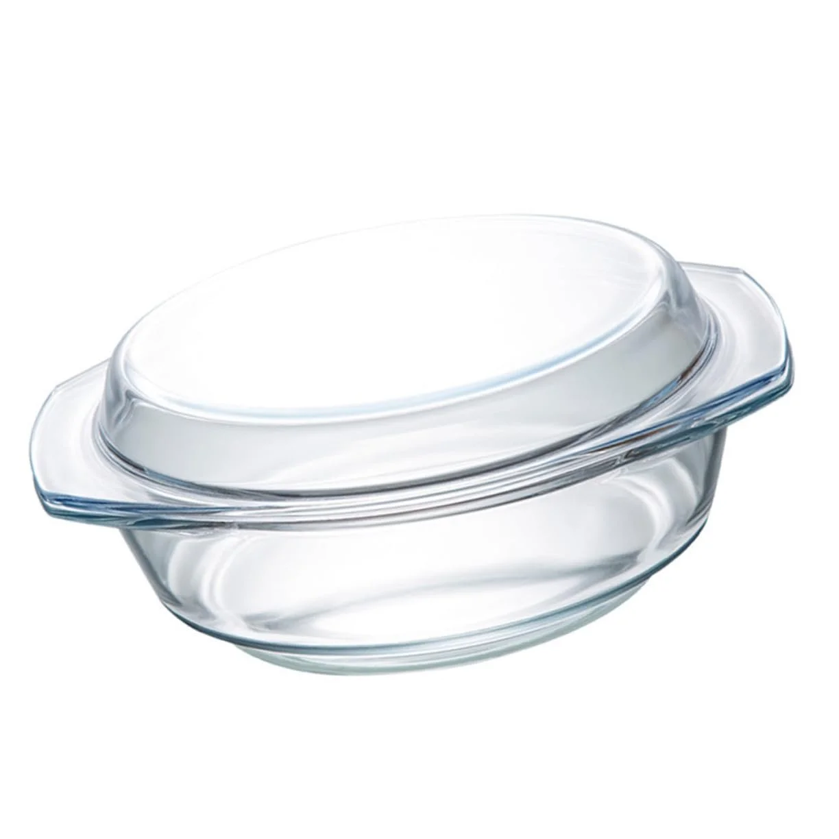 Чаша для сервірування загартоване скло з кришкою велика кругла для супу та запікання, фото №1