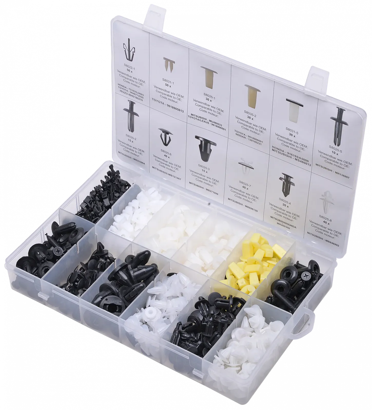 Набір кріпильних кліпс SW-STAHL S8025 Mitsubishi 370 предметів, фото №1