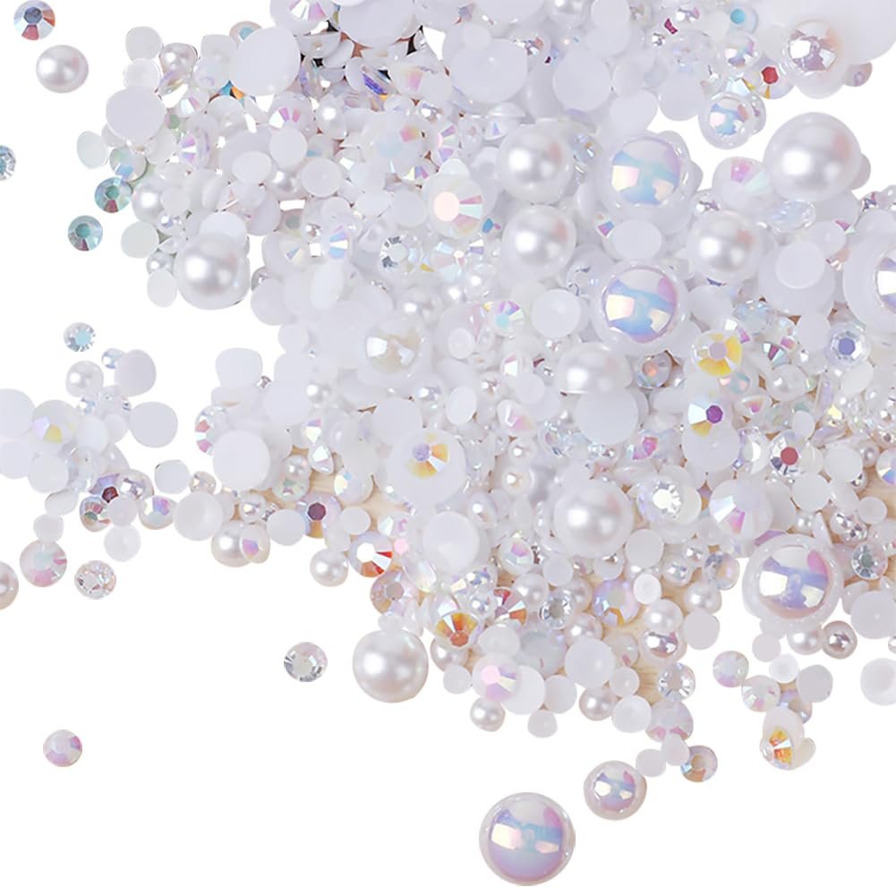Плоские полукруглые бусины из смолы 50 г для рукоделия, россыпь, искусственный жемчуг для скрапбукинга, украшения для чехла телефона для нейл-арта Белый, фото №1