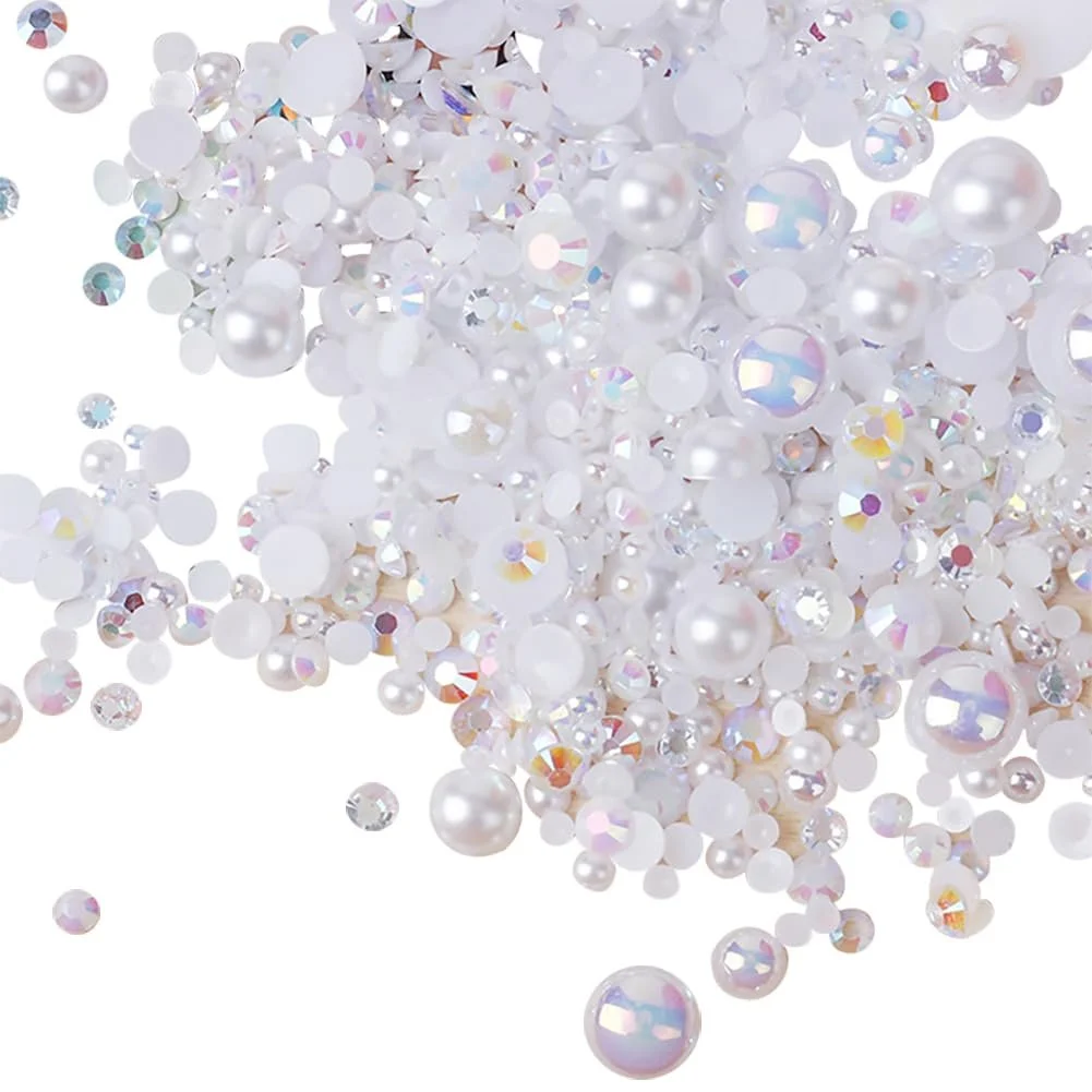 Напівкруглі намистини з пласкої смоли 50г для DIY рукоділля, розсипні намистини, штучні перлини для скрапбукінгу, прикраси чохла для телефону для нейл-арту Білий, фото №1