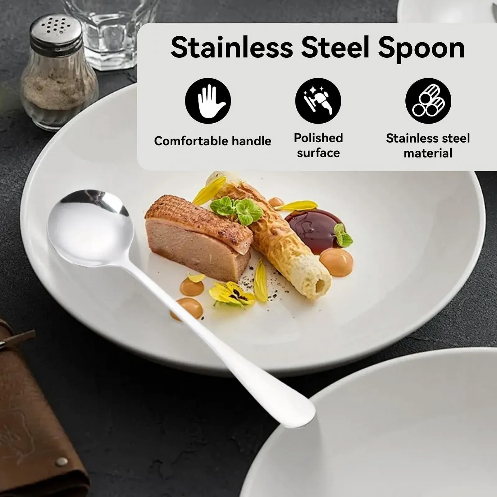 Набір з 2 круглих ложок з нержавіючої сталі, металева, фото №3