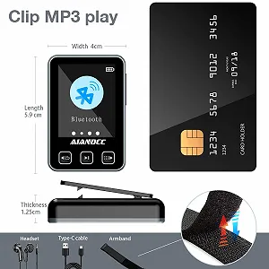 MP3 плеер Bluetooth 5.3 со спортивным зажимом и ремешком, 1.77-дюймовый TFT цветной экран, с наушниками, поддержка SD-карты до 128GB, Черный synthetic.ua - Фото 1