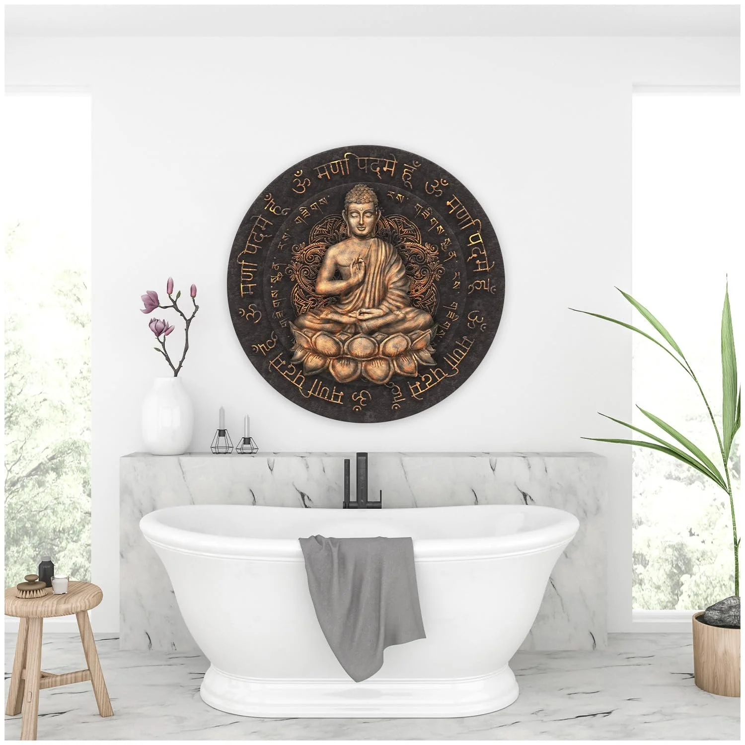 Наклейка на стіну Будда Кругла Діаметр 60 см Самоклеюча, фото №3