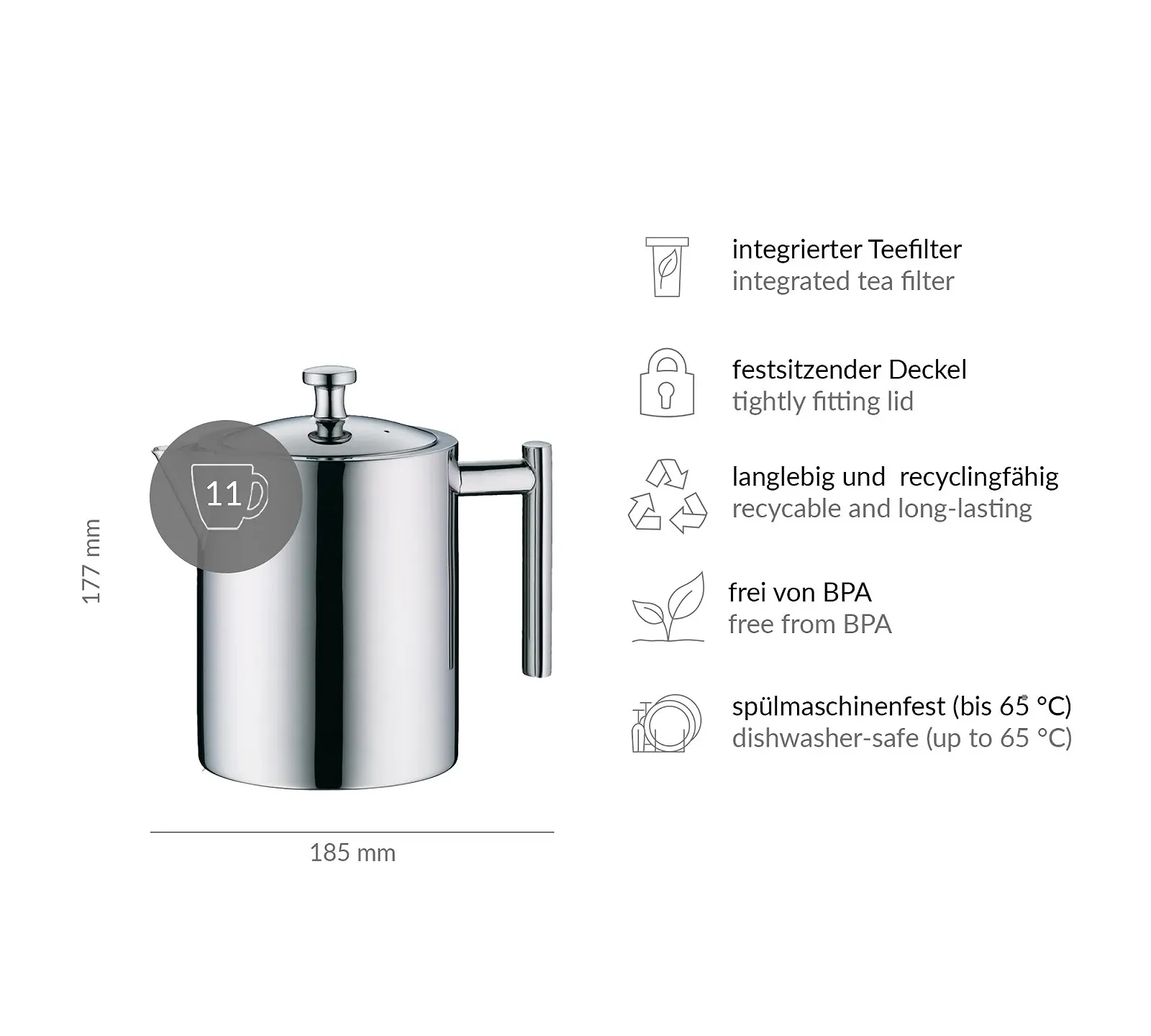 Чайник-заварник Alfi 1.4 L Полірована нержавіюча сталь, фото №7