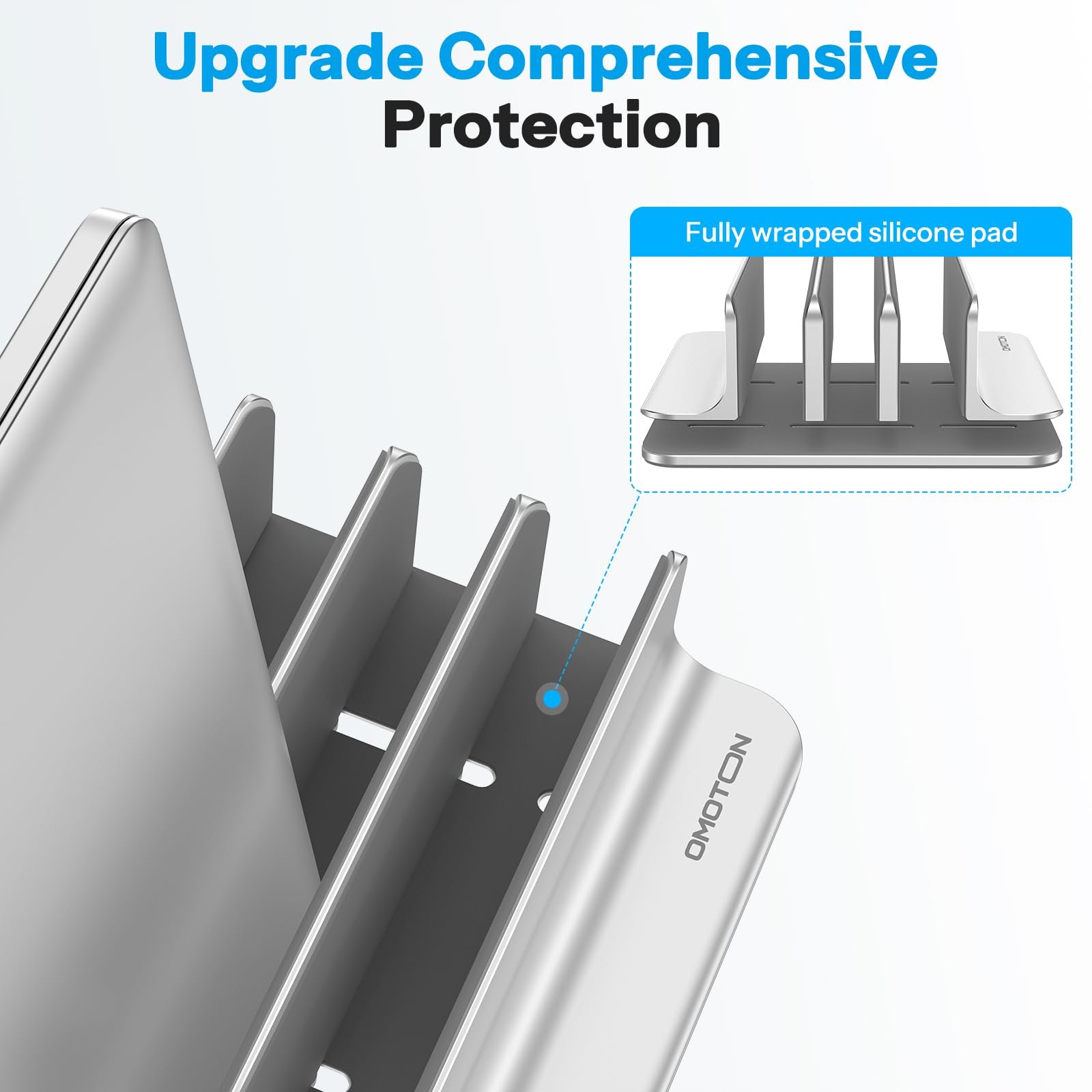 Вертикальна Підставка OMOTON Алюмінієва з 3 Слотами для Ноутбука, Регульована, Срібна, фото №3