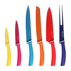 Набор ножей Hecef Colourful, 6 шт., нержавеющая сталь, острое лезвие, антипригарное покрытие, с чехлом (однотонное цветное покрытие) - Фото 1