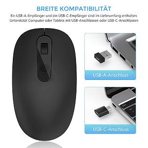 Мышь Seenda USB C Беспроводная 2.4 GHz Беспроводная мышь 2 в 1 с USB и Type-C Ресивером, Тихая Type C Беспроводная мышь DPI 2400 для MacBook, Планшета, Компьютера, Ноутбука и Windows, Черная synthetic.ua - Фото 1