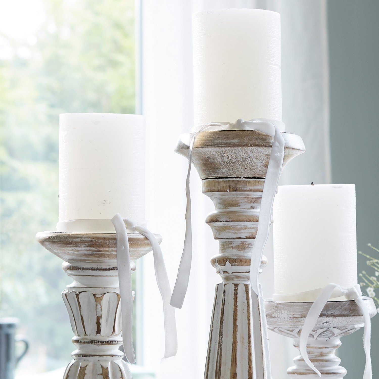 Набор Loberon Folligny подсвечников три размера и дизайна манговое дерево железо антикварный белый, фото №3