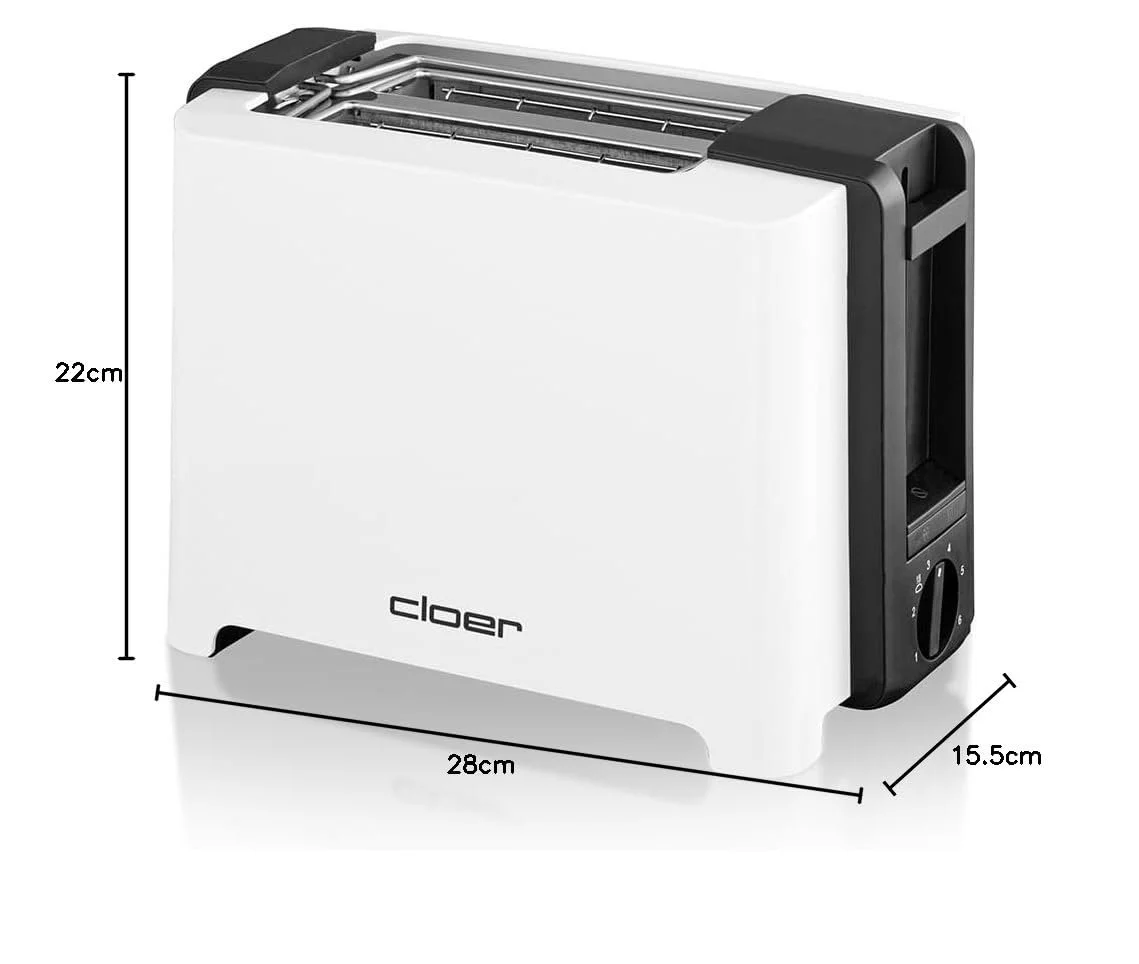 Тостер Cloer 3531 для 2 скибочок XXL тосту, 750-900 Ватт, функція перевірки тосту, насадка для хліба, функція розморожування, підйомний пристрій, білий, фото №10
