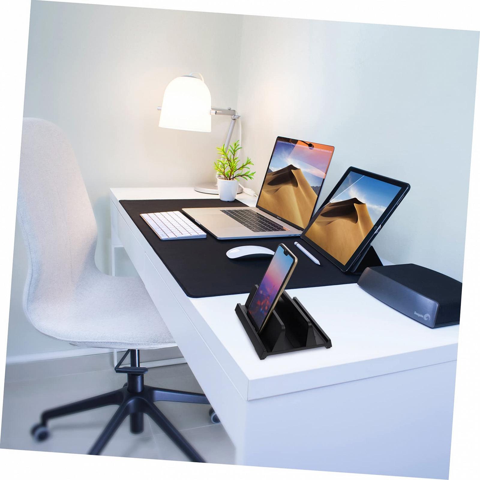 Подставка для ноутбука Happyyami Вертикальная для планшетов и ноутбуков, компактный держатель для дома, офиса и учебы, регулируемая, ABS, черная для устройств, фото №6