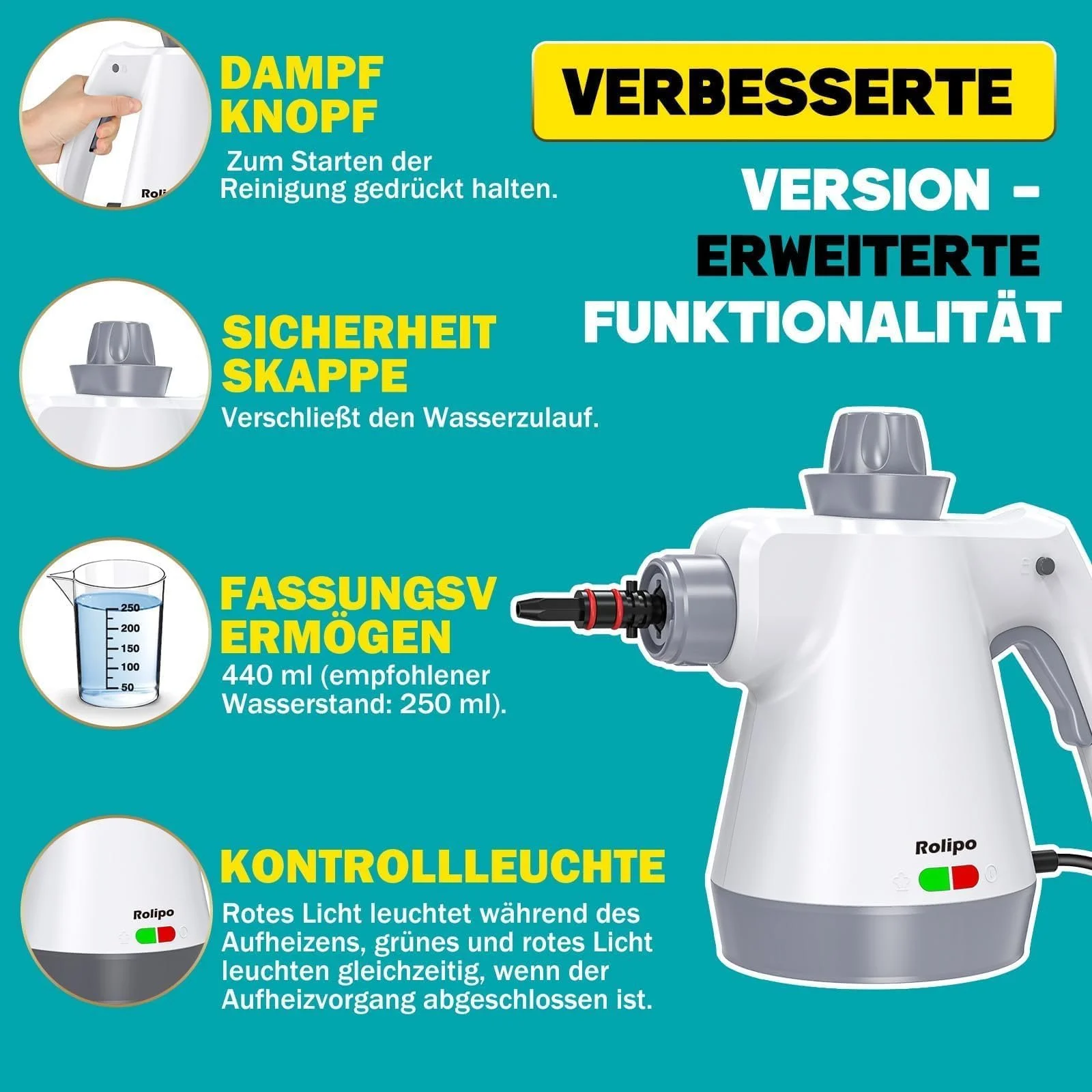 Пароочисник Rolipo ручний 1050 Вт 12 аксесуарів, фото №7