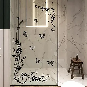 Наклейка на стіну Runtoo Квіткові лози та метелики Чорна 107 x 32 см - Фото 1